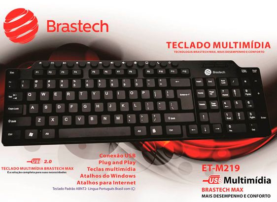 TECLADO USB MULTIMIDIA BRASTECH ET-M219 PRETO